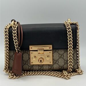 Gucci Black and Brown Crossbody with Gold Accents